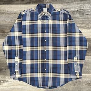Brooks Brothers 1818 Regent Blue Cream Mens XL Tartan Non-Iron‎ Button Up Shirt